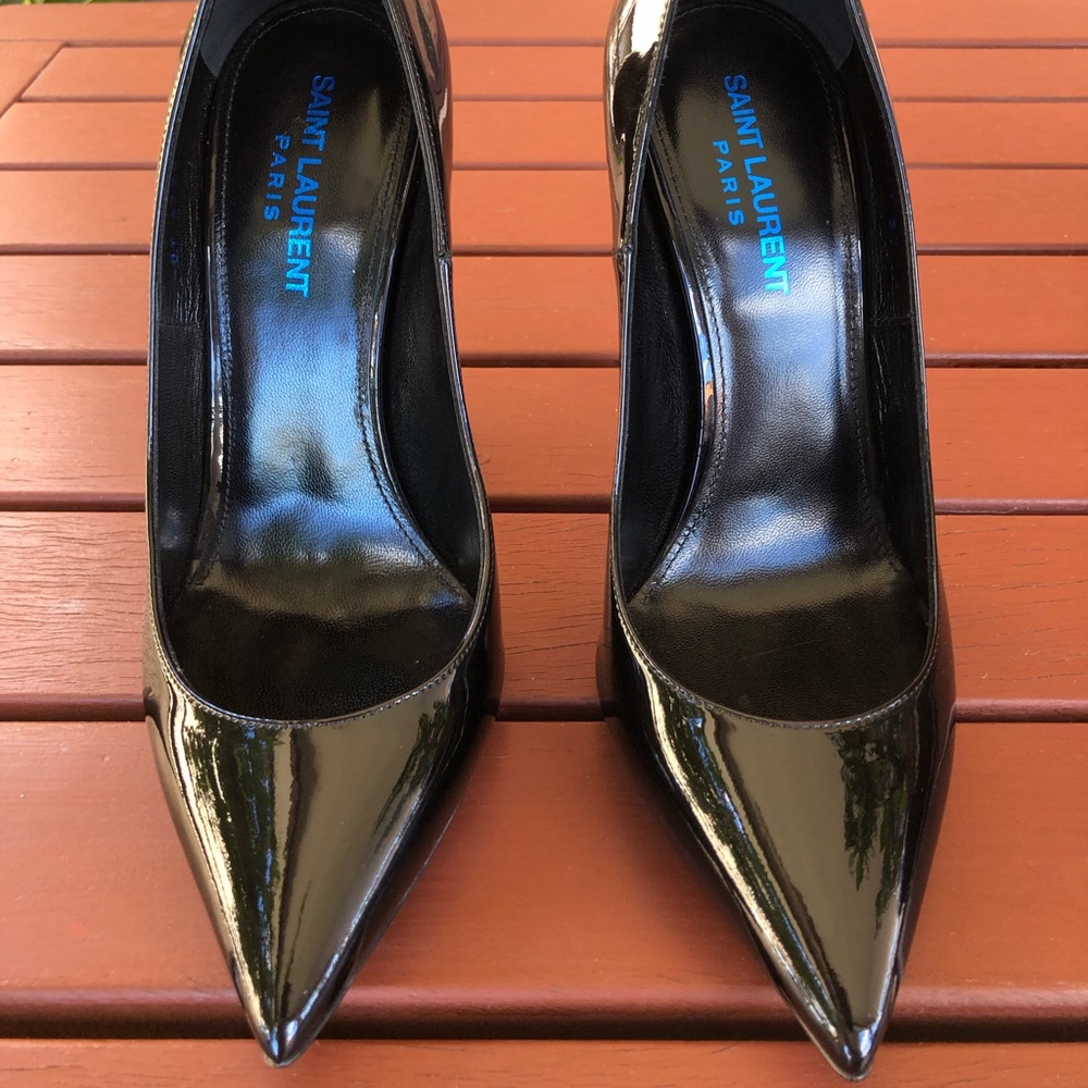 **SOLD** Saint Laurent YSL Opyum 110 Patent Heels Blue Black 37 - Picture 5 of 8